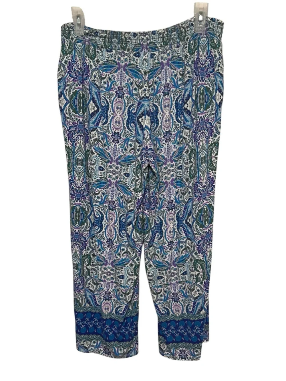 Soma Cool Night 2pc Robe Pajama Set Medium  Folklore Blue Kimono Wrap Crop Pant